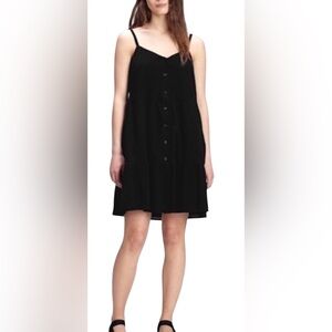 GAP Button Front Tiered Shift Dress Black 100%Cotton Prairie Festival Women Sz L